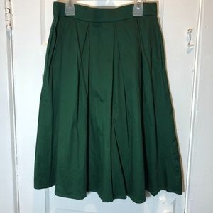 Green Women's A-line Pleated Flared Midi Skirt